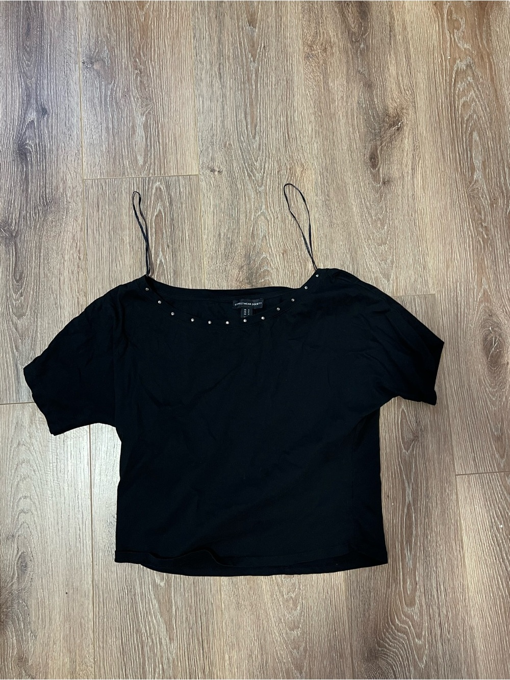 streetwear society black off shoulder studded top